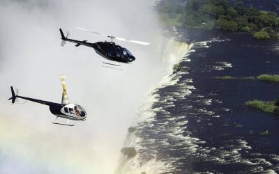 kids on helicopter rides in Victoria Falls